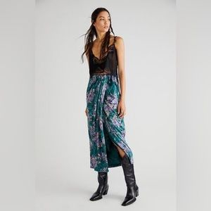 Free People Green Floral Velvet Wrap Skirt